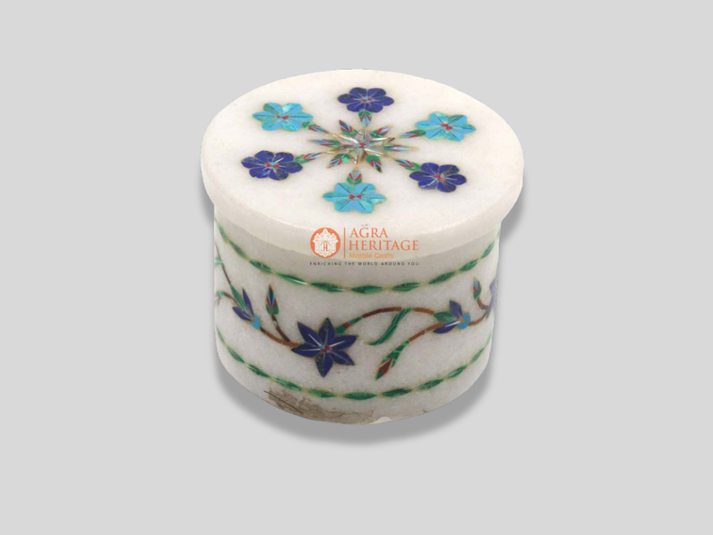 White Inlay Marble Ring Jewelry Box Floral Stone Art